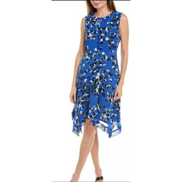 CAbi Untamed Electric Blue Floral Polka Dot Midi Dress Size M - Picture 2 of 6